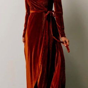Jada Ribbed Velvet Wrap Dress, Color- Copper Size - XL